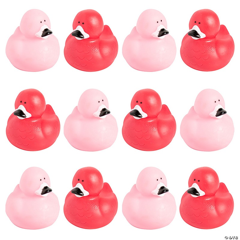 2 Bright and Soft Pink Colored Flamingo Rubber Duck Toys - 12 Pc.