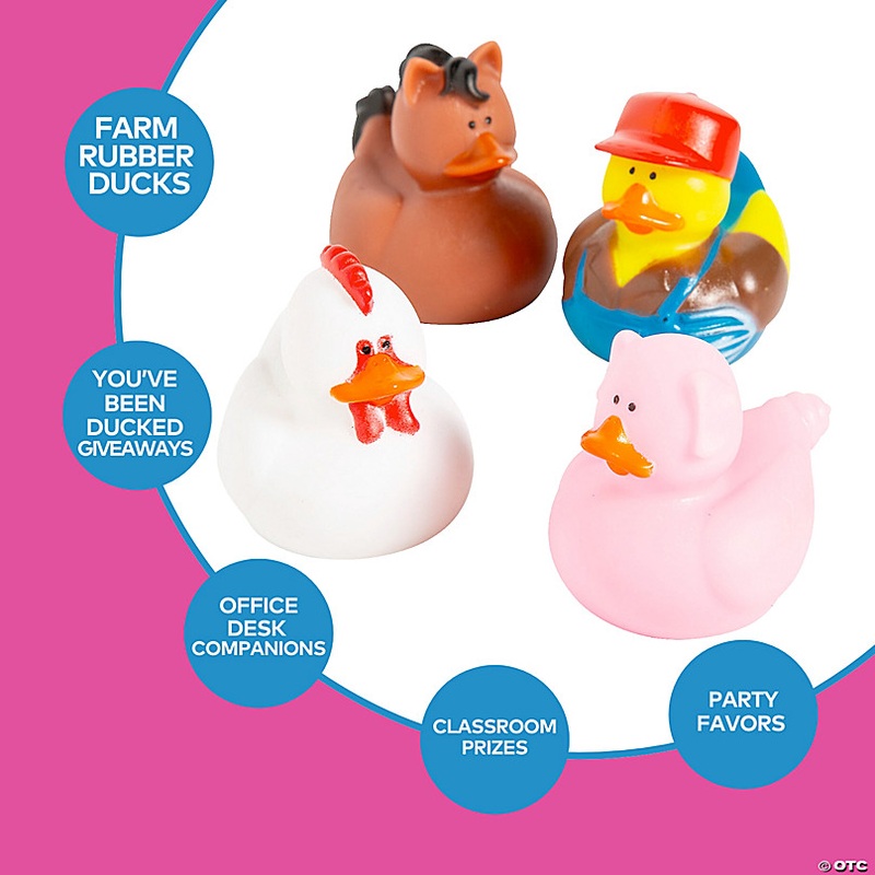 2 Farm Barnyard Farmer & Animal Characters Rubber Ducks - 12 Pc.