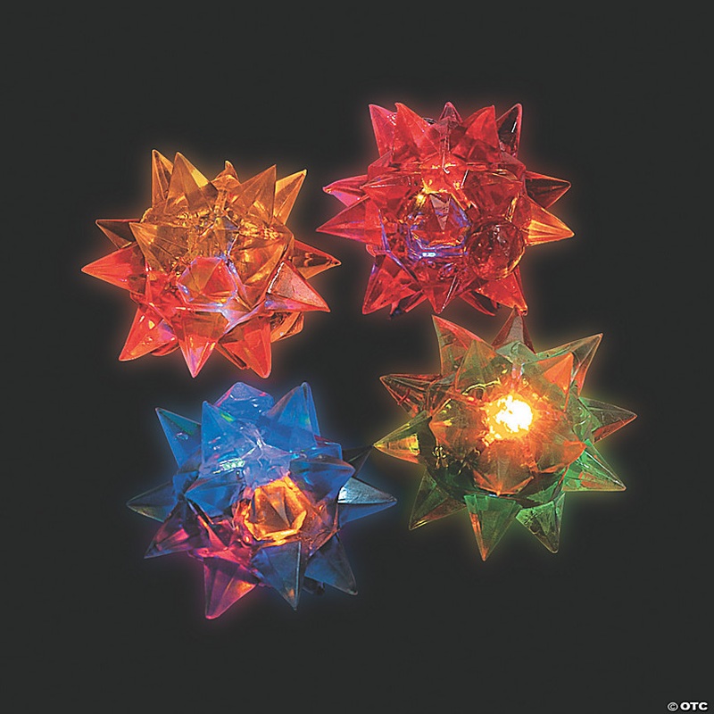 2 Mini Light-Up Flashing Rubber Star Balls Assortment - 12 Pc.