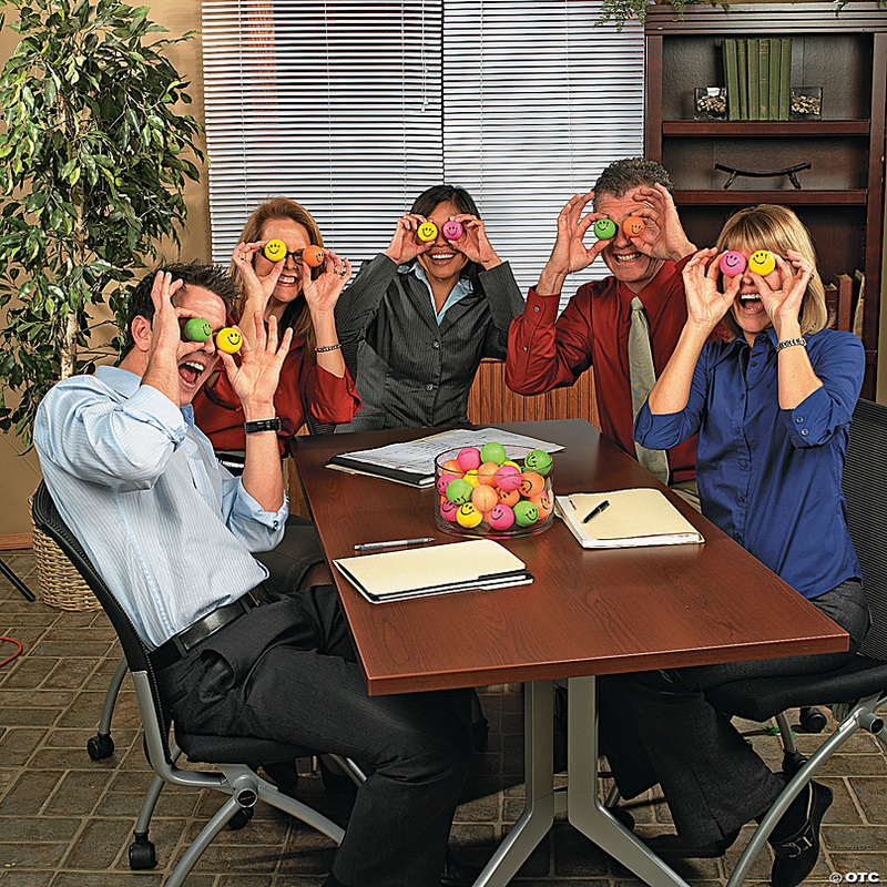 2 Mini Neon Smile Face Solid Color Foam Stress Balls - 24 Pc.