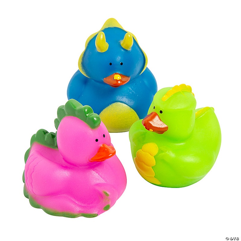 2 Prehistoric Dinosaur Pink, Blue & Green Rubber Ducks - 12 Pc.