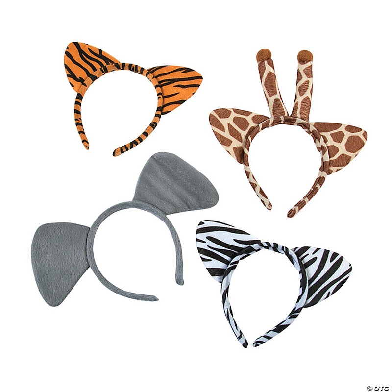4 3/4 Plush Zoo Animal Ear Wild Patterns Headbands - 12 Pc.