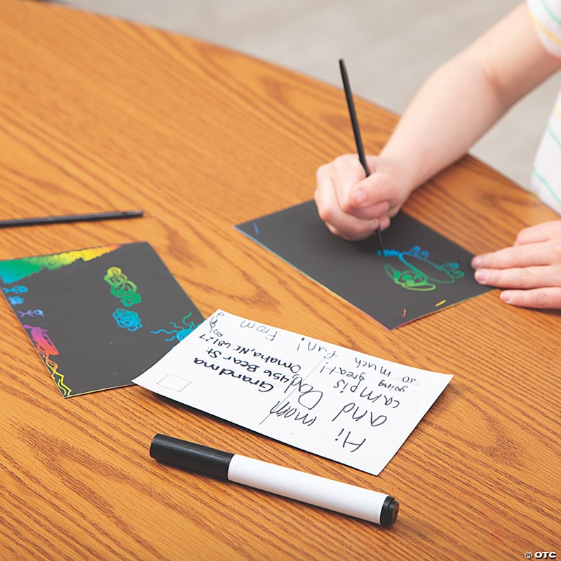 5 1/4 Bulk 50 Pc. Rainbow Designs Magic Color Scratch Postcards