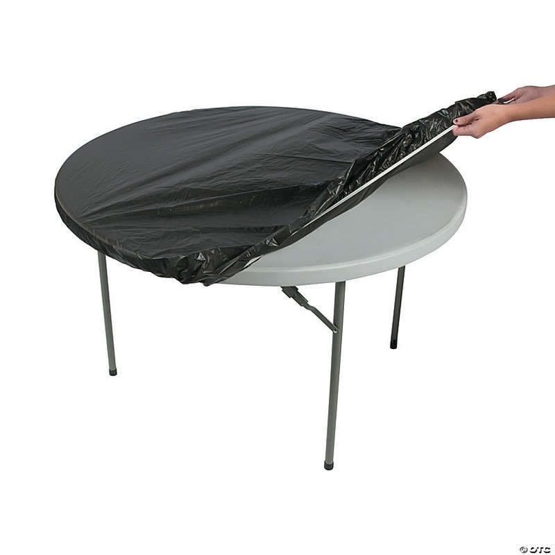 60 Diam. Dark Black Fitted Round Disposable Plastic Tablecloth