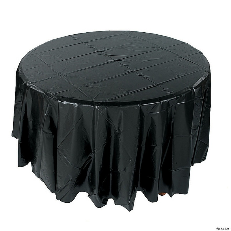 82 Diam. Black Round Banquet-Style Disposable Plastic Tablecloth