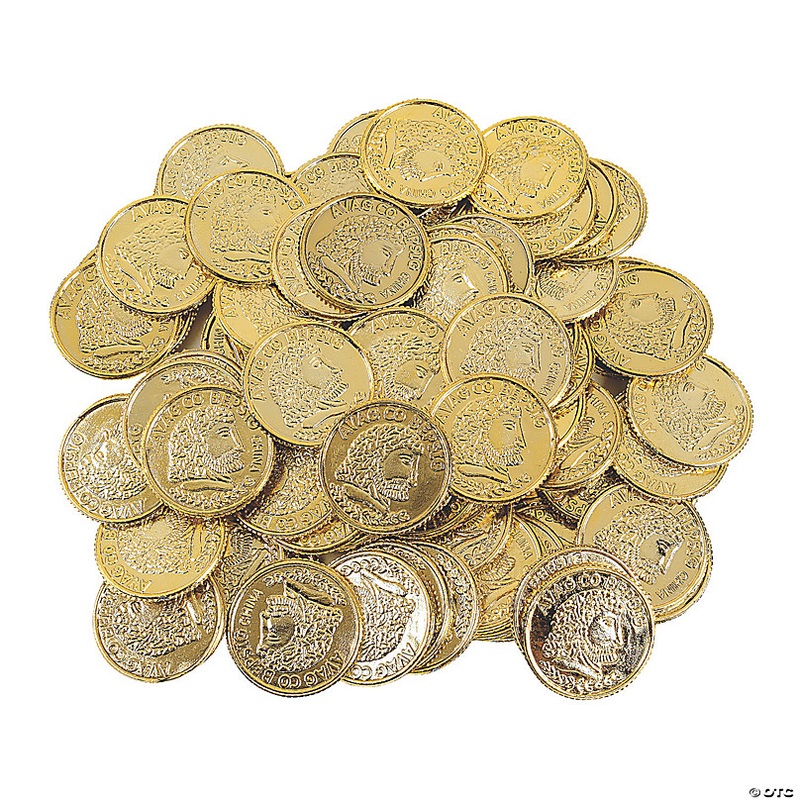 Shiny Gold Greek Design Plastic Coins - 144 Pc. for Parties and More