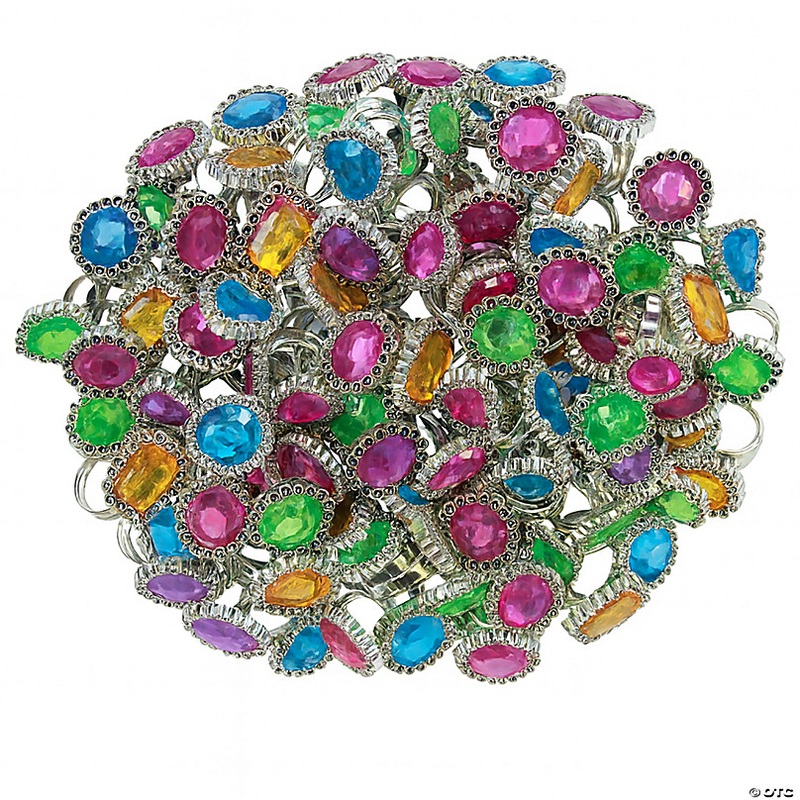 1 Bulk 72 Pc. Purple, Blue, Green & Yellow Colorful Plastic Rhinestone Rings
