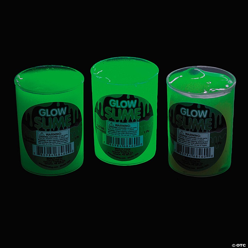 2 1/2 Assorted Color Glow-in-the-Dark Slime in Plastic Containers - 12 Pc.