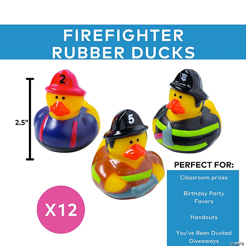 2 1/2 Firefighter Brown, Black & Blue Rubber Ducks - 12 Pc.