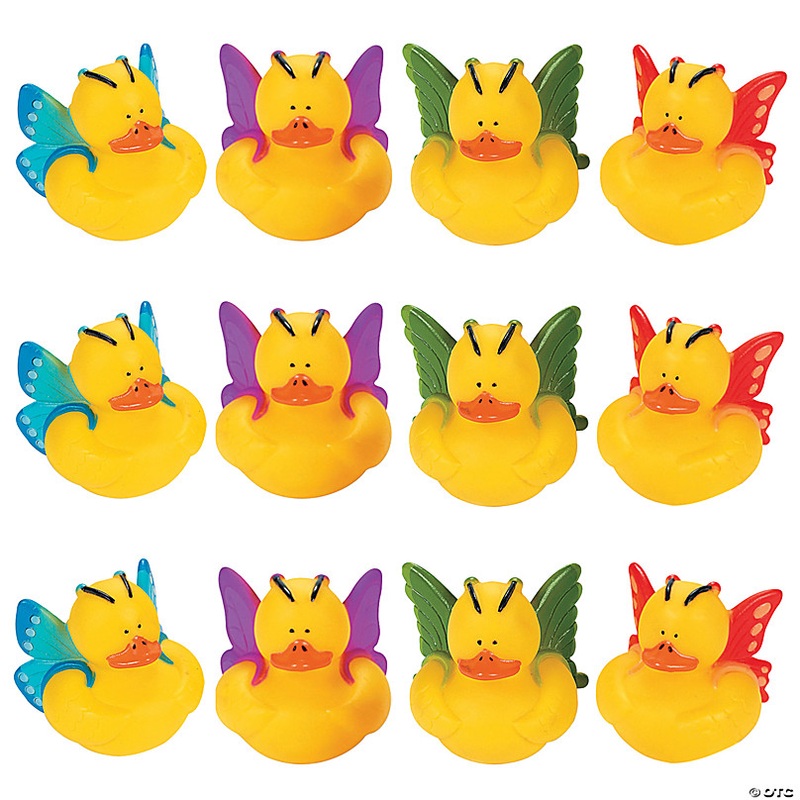 2 Butterfly Green, Blue, Red & Purple Novelty Rubber Ducks - 12 Pc.