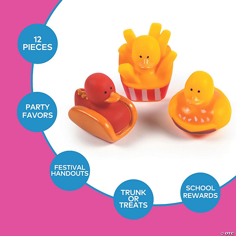 2 Fast Food Hamburger, French Fries & Hot Dog Rubber Ducks - 12 Pc.