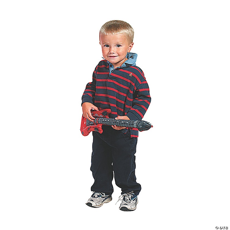 22 Small Inflatable Pink, Blue, Red & Green Vinyl Guitars - 12 Pc.