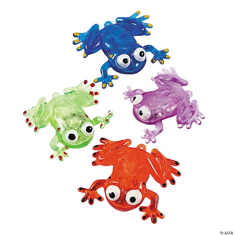 3 Flashing Squishy Red, Green, Purple & Blue Frogs with Beads - 12 Pc.