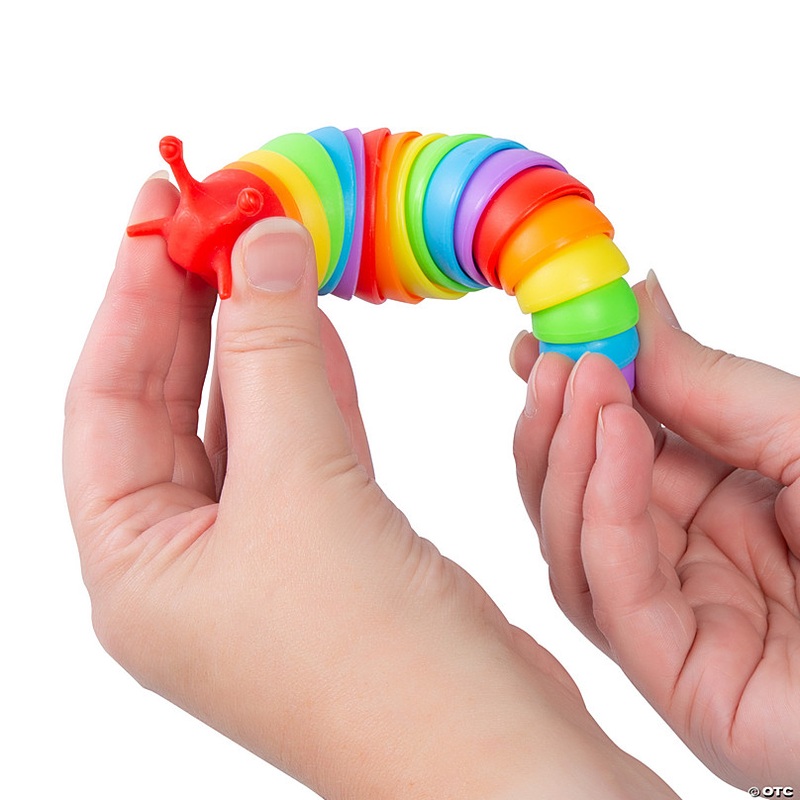 5 1/2 Bright Rainbow Multicolor Plastic Fidget Slug Toys - 12 Pc.