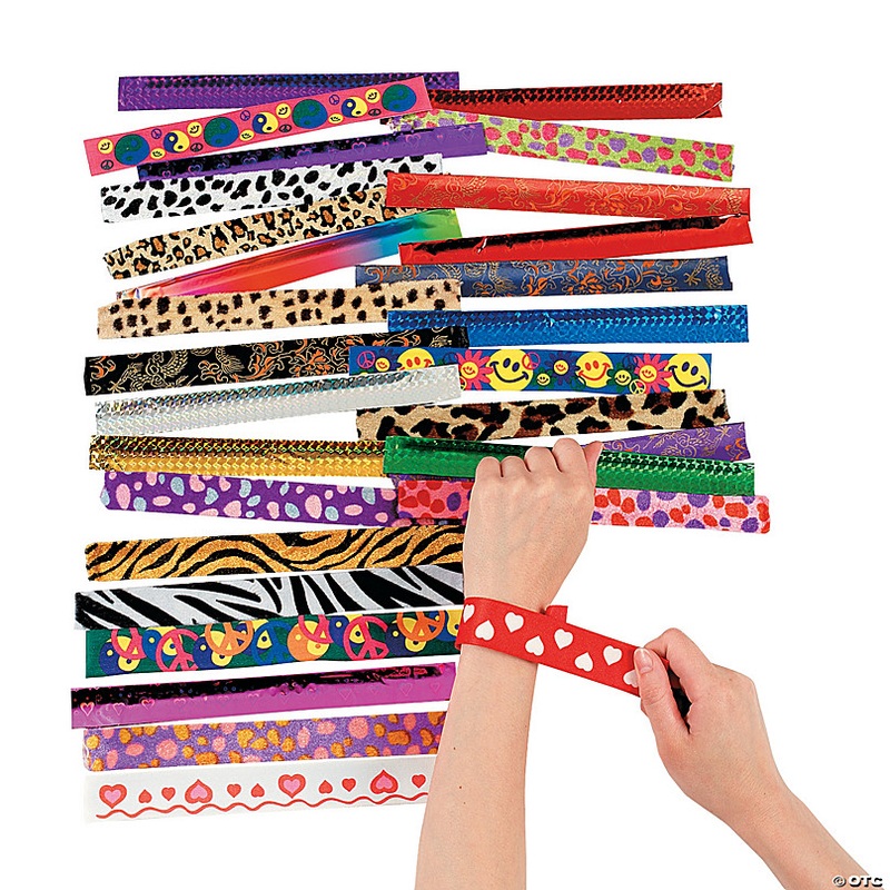 9 Bulk 50 Pc. Colorful Patterned Metal Slap Bracelet Assortment