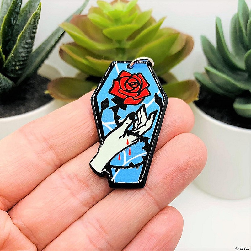 20 Pcs Blue Coffin with Rose Charms