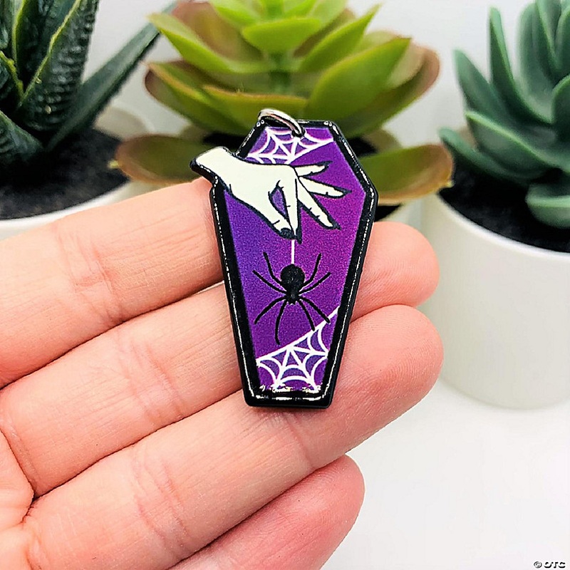 20 Pcs Purple Coffin with Spider Charms