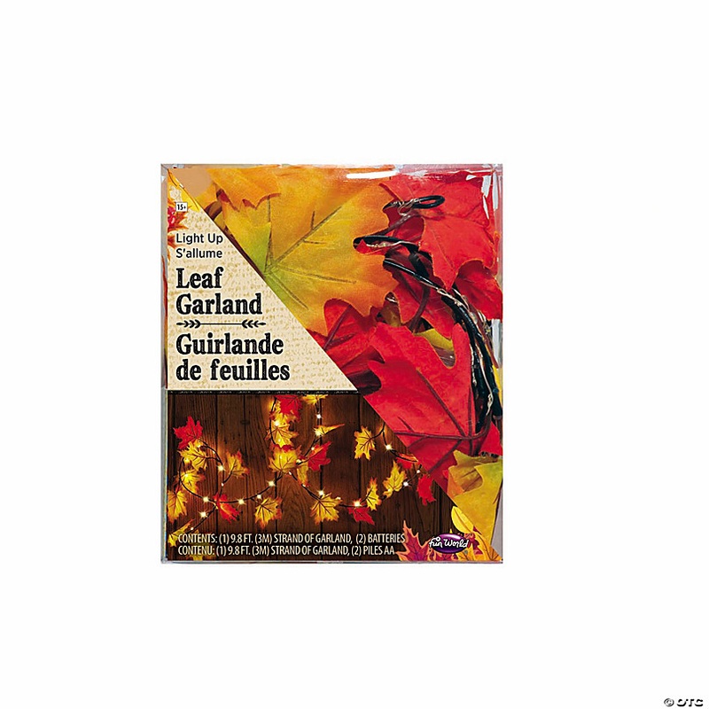 9 Ft. Light-Up Red & Orange Fall Leaf Garland