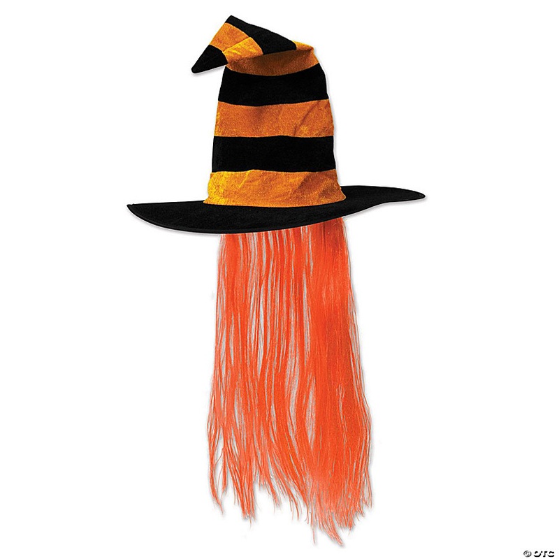 Beistle - Witch Hat w/Hair - Orange - 6 Pack