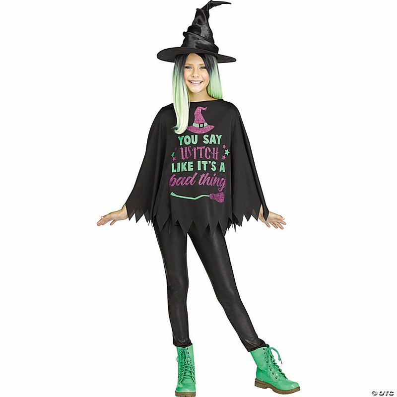 Kids Black, Green & Purple Witch Poncho Costume - One Size