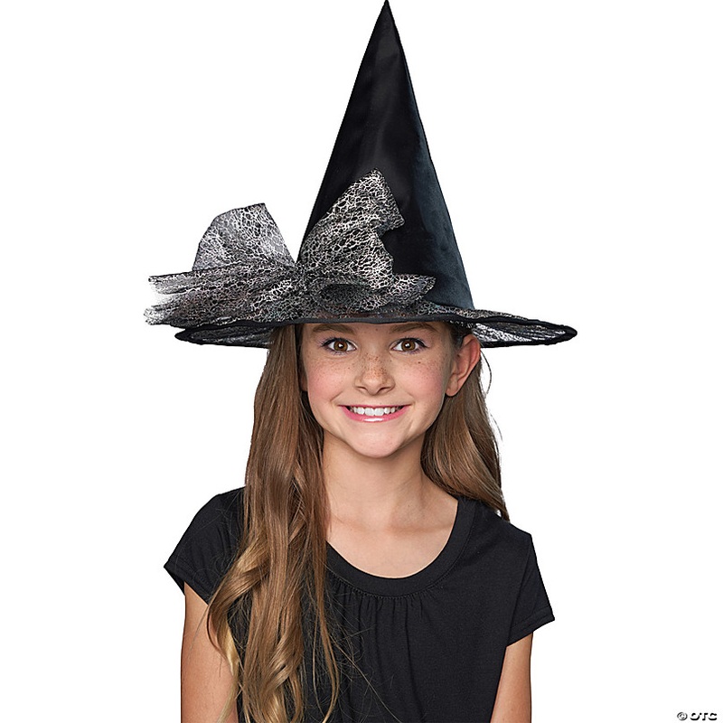 Kids Black Witch Hat with Tulle Bow
