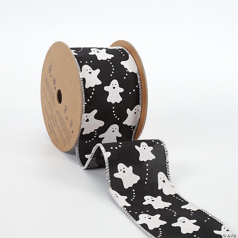 LaRibbons 2 1/2 Wired Ribbon - Ghosts Black/White - 10 Yard Roll