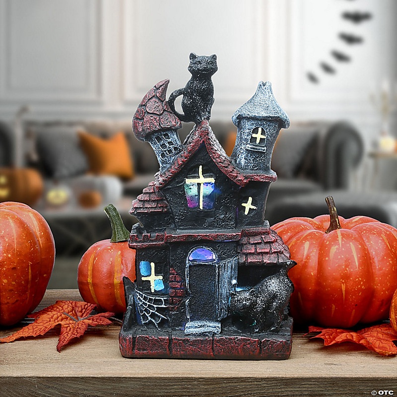 National Tree Company 7 in. Black Cats Haunted House with LED Light