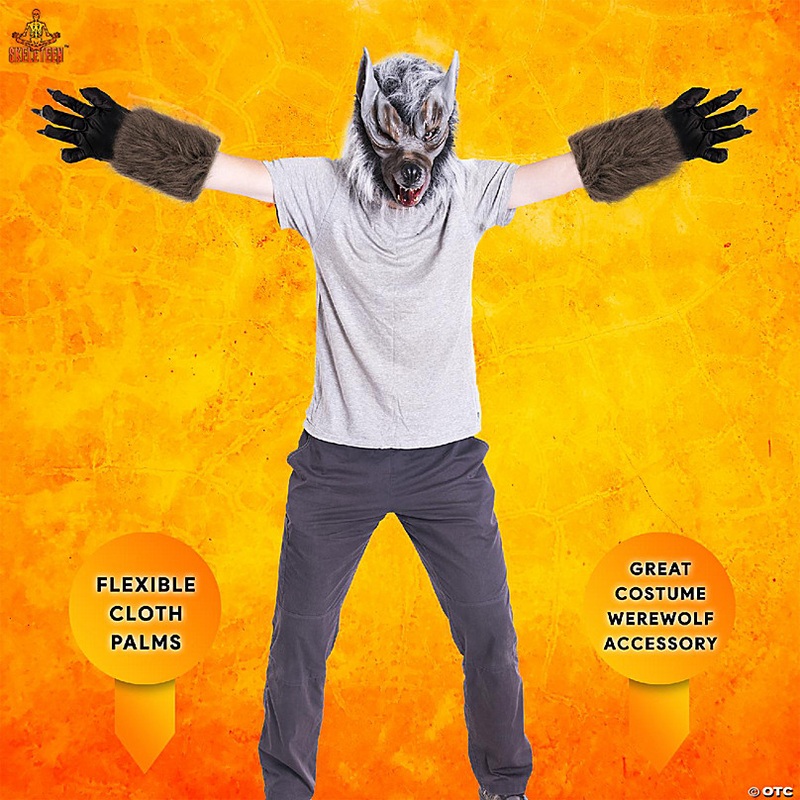 Skeleteen Werewolf Hand Costume Gloves - Brown Hairy Wolf Claw Hands Paws Monster Costume Accessories for Kids and Adults