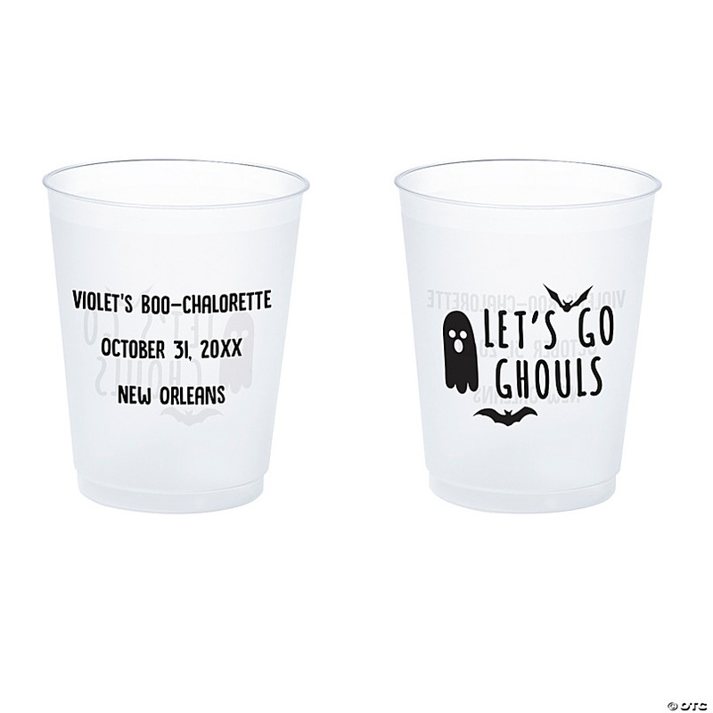 16 oz. Bulk 50 Ct. Personalized Lets Go Ghouls Ghost Frosted Reusable Plastic Cups