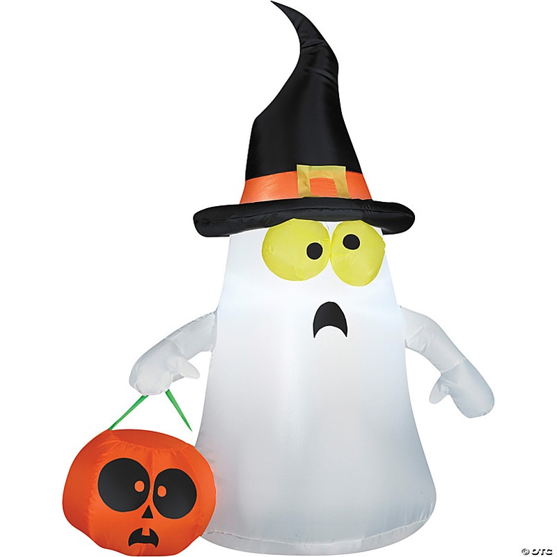 42 Ghost With Witch Hat Airblown Outdoor Yard Decoration