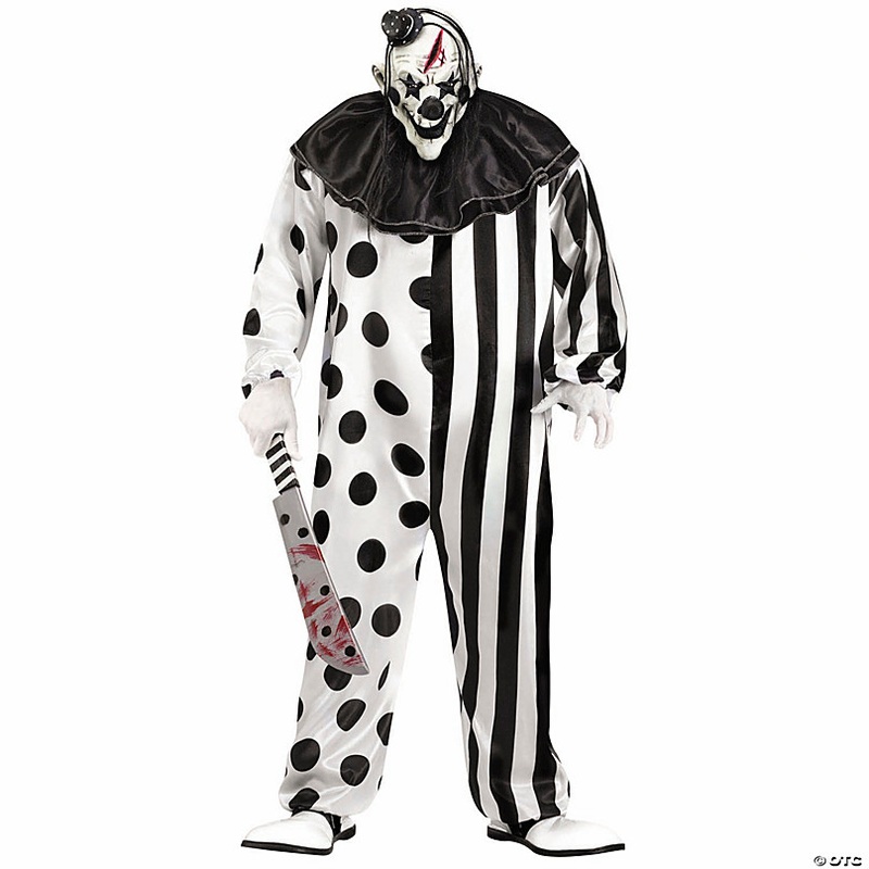 Adults Black & White Killer Clown Costume with Mask - Plus Size
