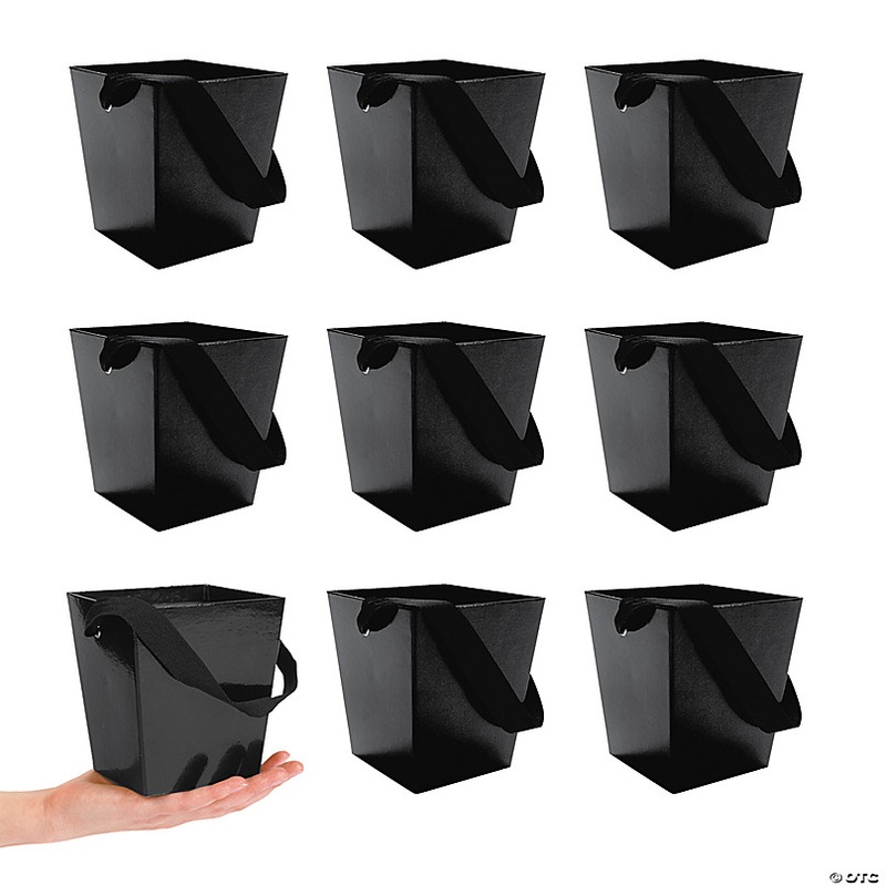 Bulk 24 Pc. Black Cardboard Buckets with Ribbon Handles