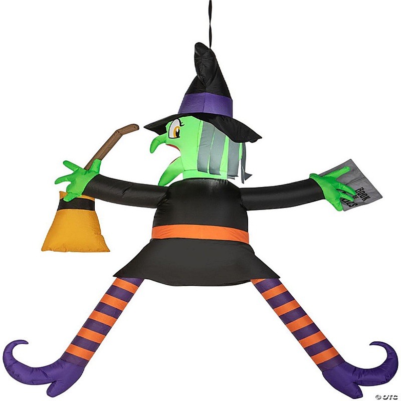 Gemmy Airblown Crashing Witch with Spell Book   5 ft Tall  black