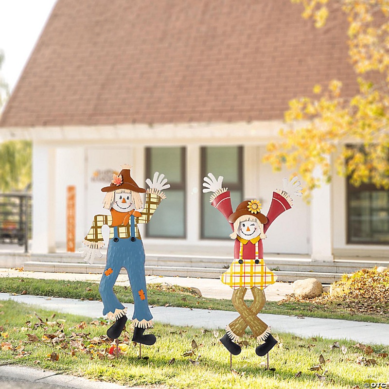 Glitzhome 36H S/2 Fall Metal Scarecrow Yard Stake