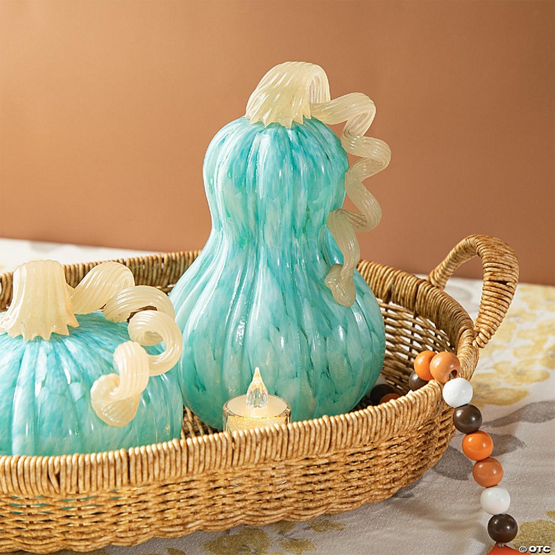 Glitzhome 8.5H Fall Turquoise Glass Gourd