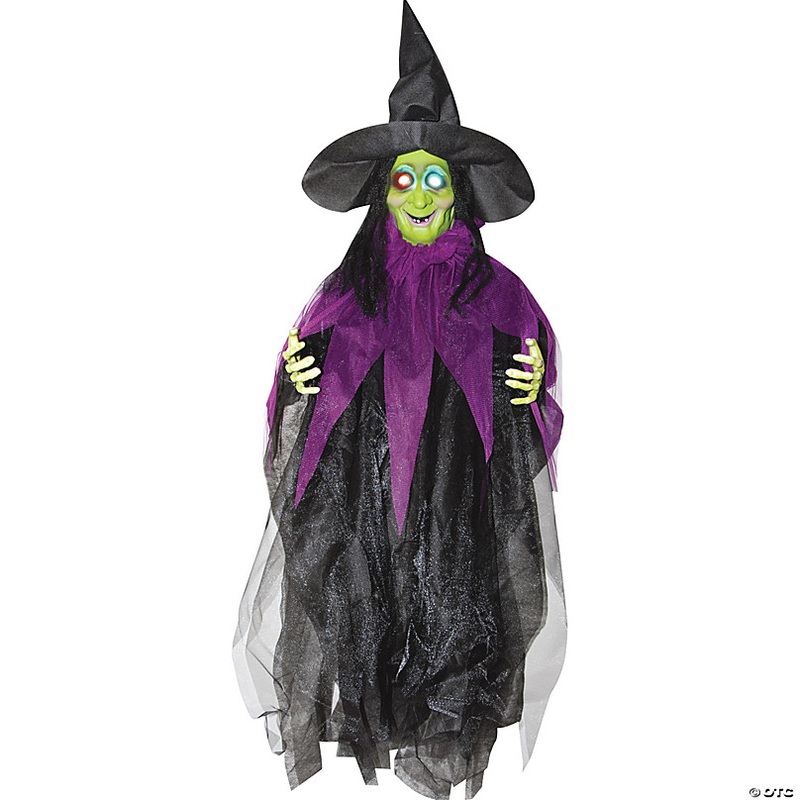Hanging Witch with Glowing Eyes Decoration