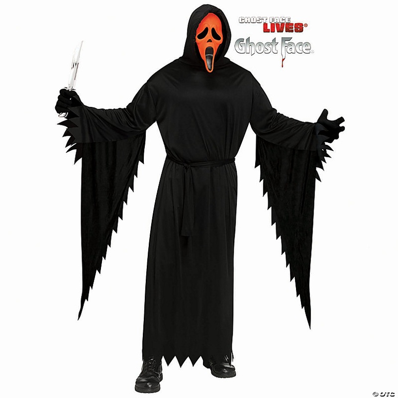 Kids Ghost Face Black Robe with Orange Fluorescent Mask Costume - Medium 8-10