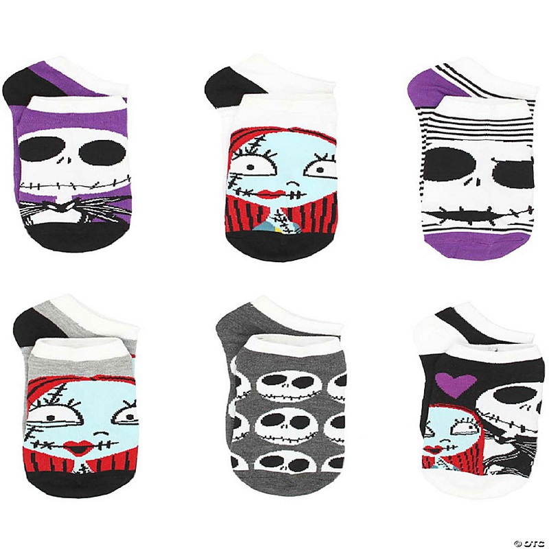 The Nightmare Before Christmas Womens 6 pack Socks (Large (9-11), Jack Sally Purple)