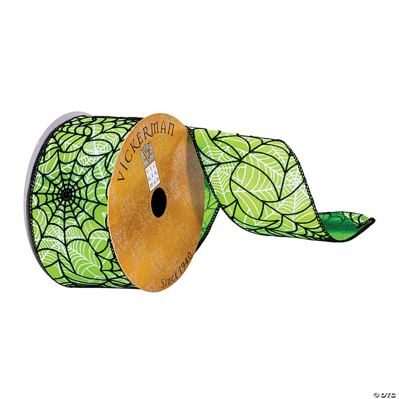 Vickerman 2.5 x 10 Yards Green and Black Spider Web Ribbon