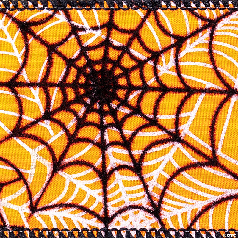 Vickerman 2.5 x 10 Yards Orange and Black Spider Web Ribbon