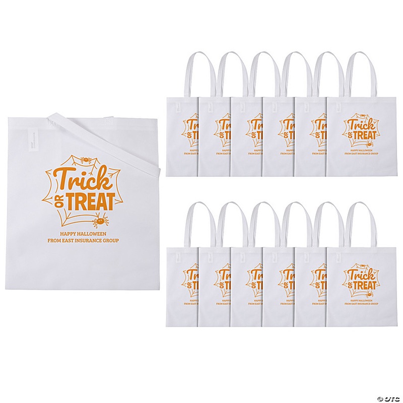 15 x 17 Large Personalized White Trick-or-Treat Nonwoven Tote Bags - 48 Pc.