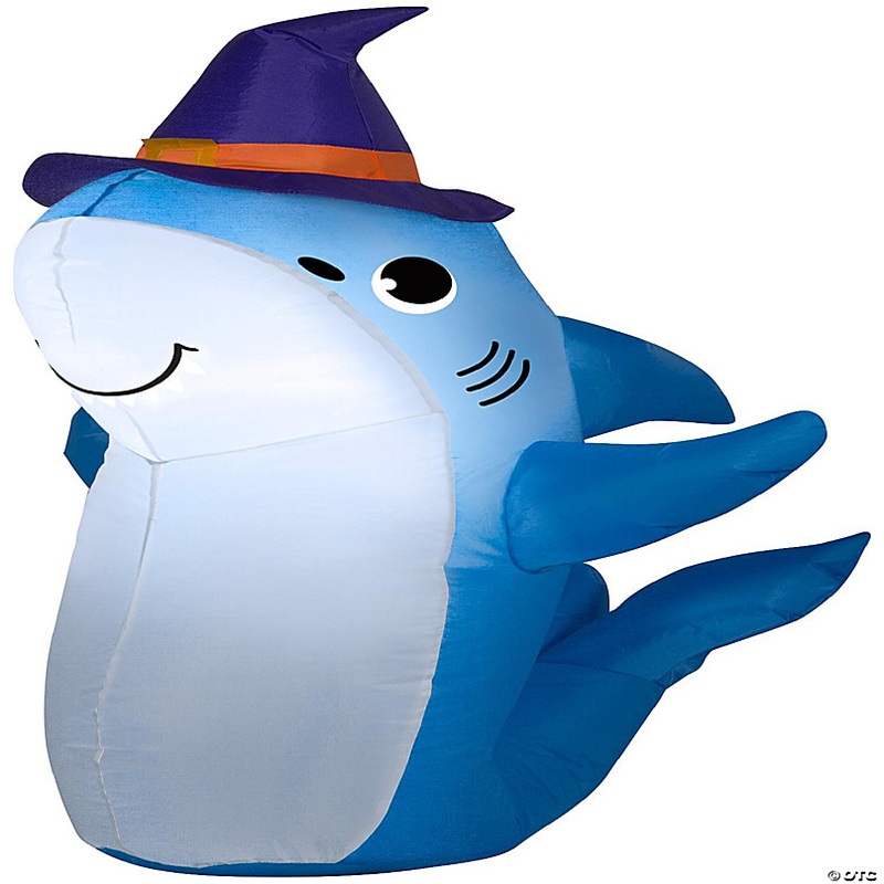 Gemmy Airblown Shark with Witch Hat  3.5 ft Tall  Multicolored