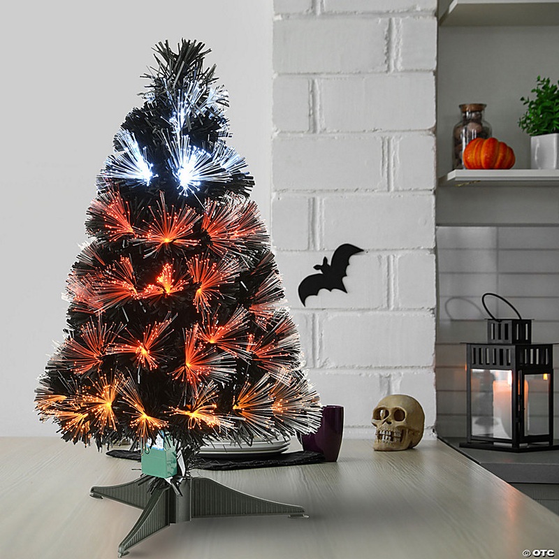 National Tree Company 2 ft. Black Fiber Optic Tree with Candy Corn Color Lights