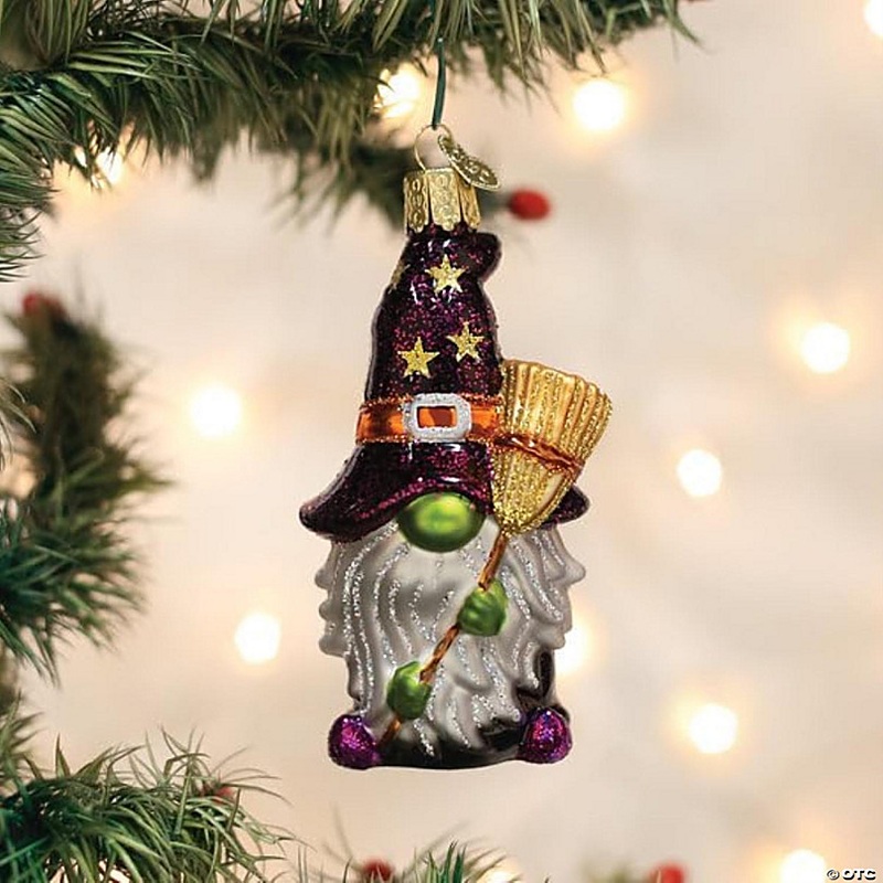 Old World Christmas Blown Glass Ornament for Christmas Tree, Witch Gnome with OWC Gift Box