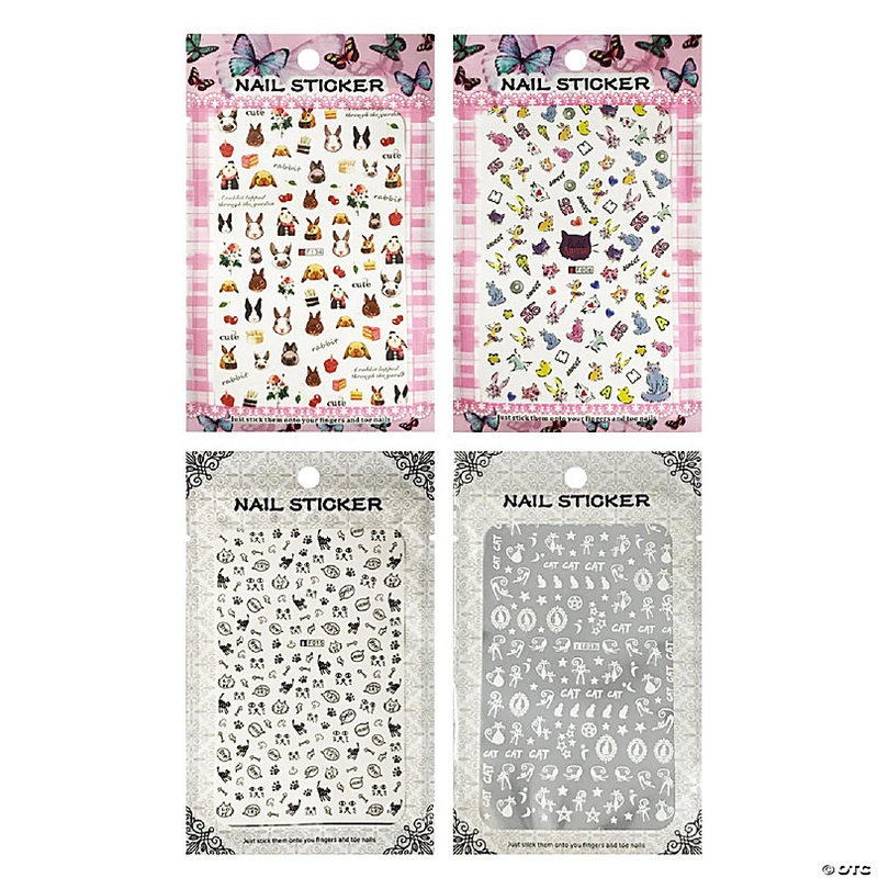 Wrapables 4 Sheets Nail Stickers Nail Art Set - Bunnies & Cats Nail Stickers