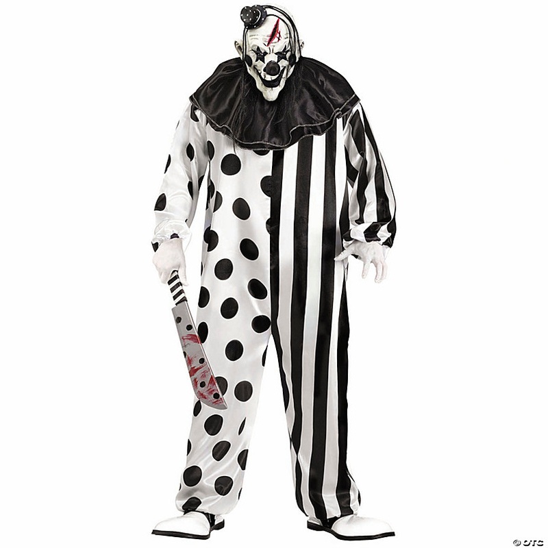 Adults Black & White Killer Clown Costume with Mask - One Size