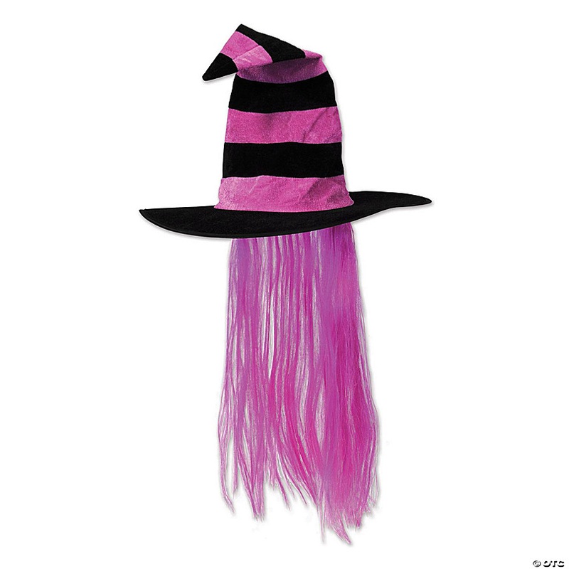 Beistle - Witch Hat w/Hair - Pink and Black - 6 Pack