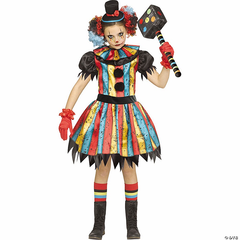 Girls Multicolor Polyester Carny Clown Costume