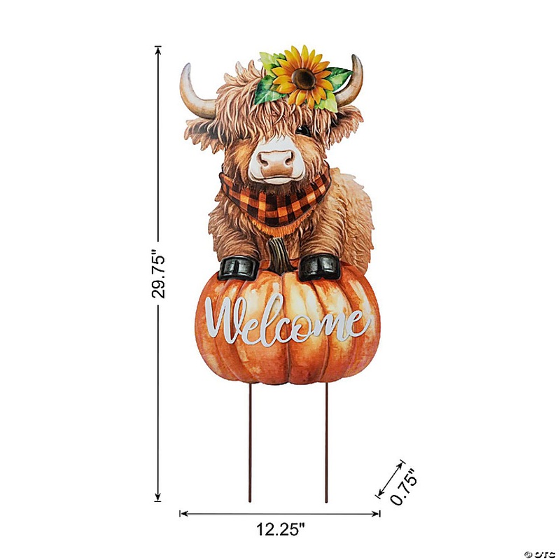 Glitzhome 29.75H Fall Metal Highland Cow Yard Stake or Wall Dcor or (KD, Two Function)