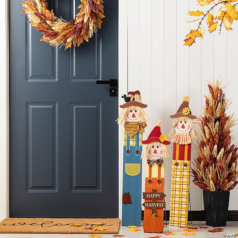 Glitzhome 36H Fall S/3 Wood Sacrecrow Family Porch Decor, Two Function (S/3 or Single Piece)